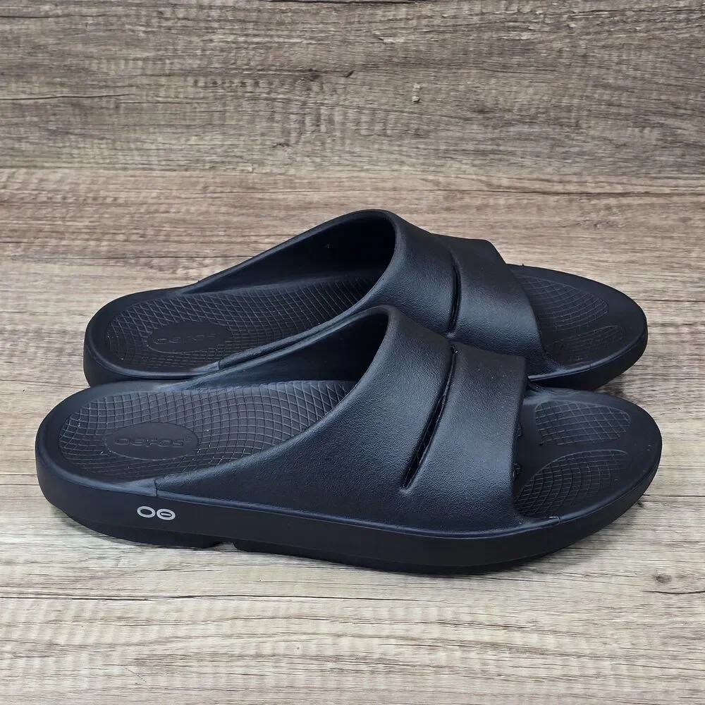 Oofos OOahh Slide Mens Size 12 Black Outdoor Sport Recovery Sandals